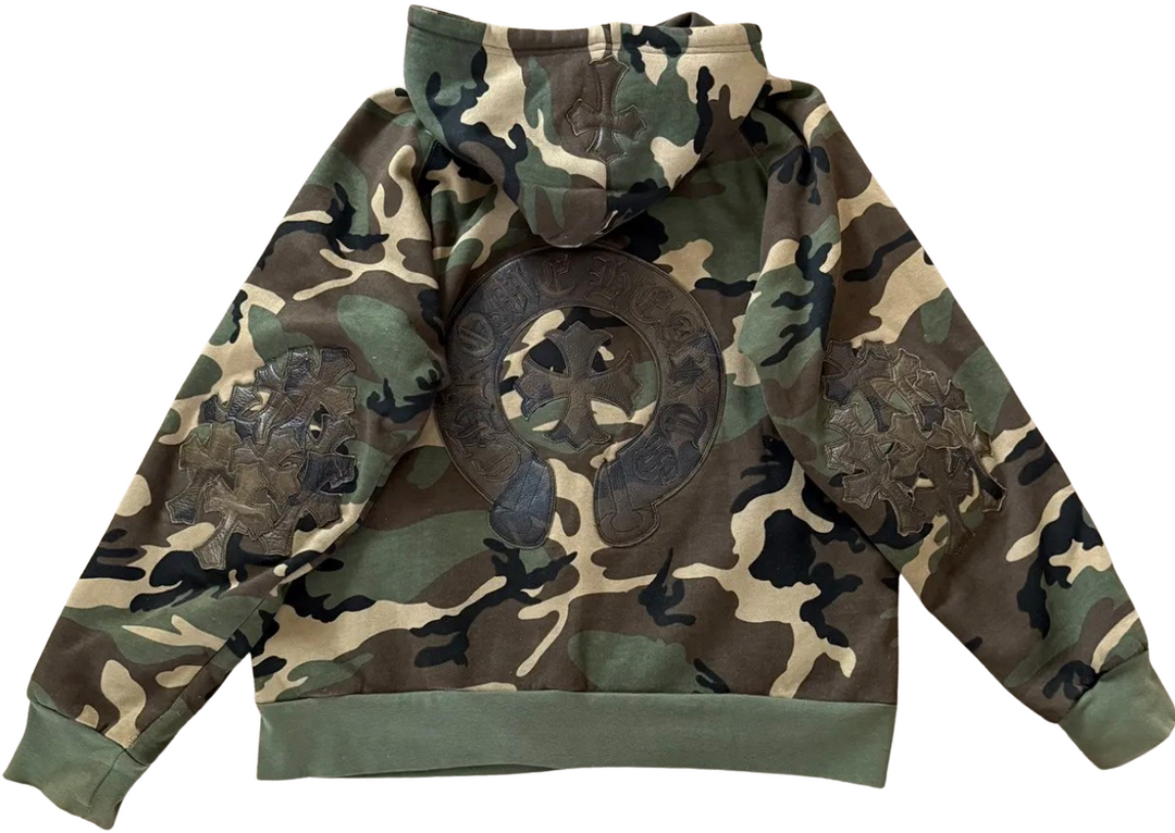 Chrome Hearts Camouflage Leather Hoodie with Cross Patch
