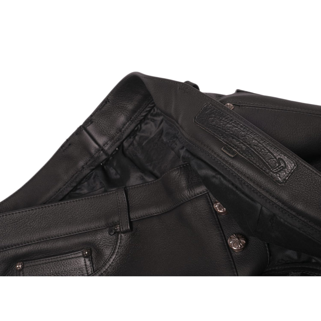 Chrome Hearts Black Leather '20 Patch Le Fluer' Pant