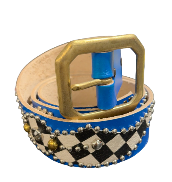 Studded 'Checkered Spider Gem' Blue Belt