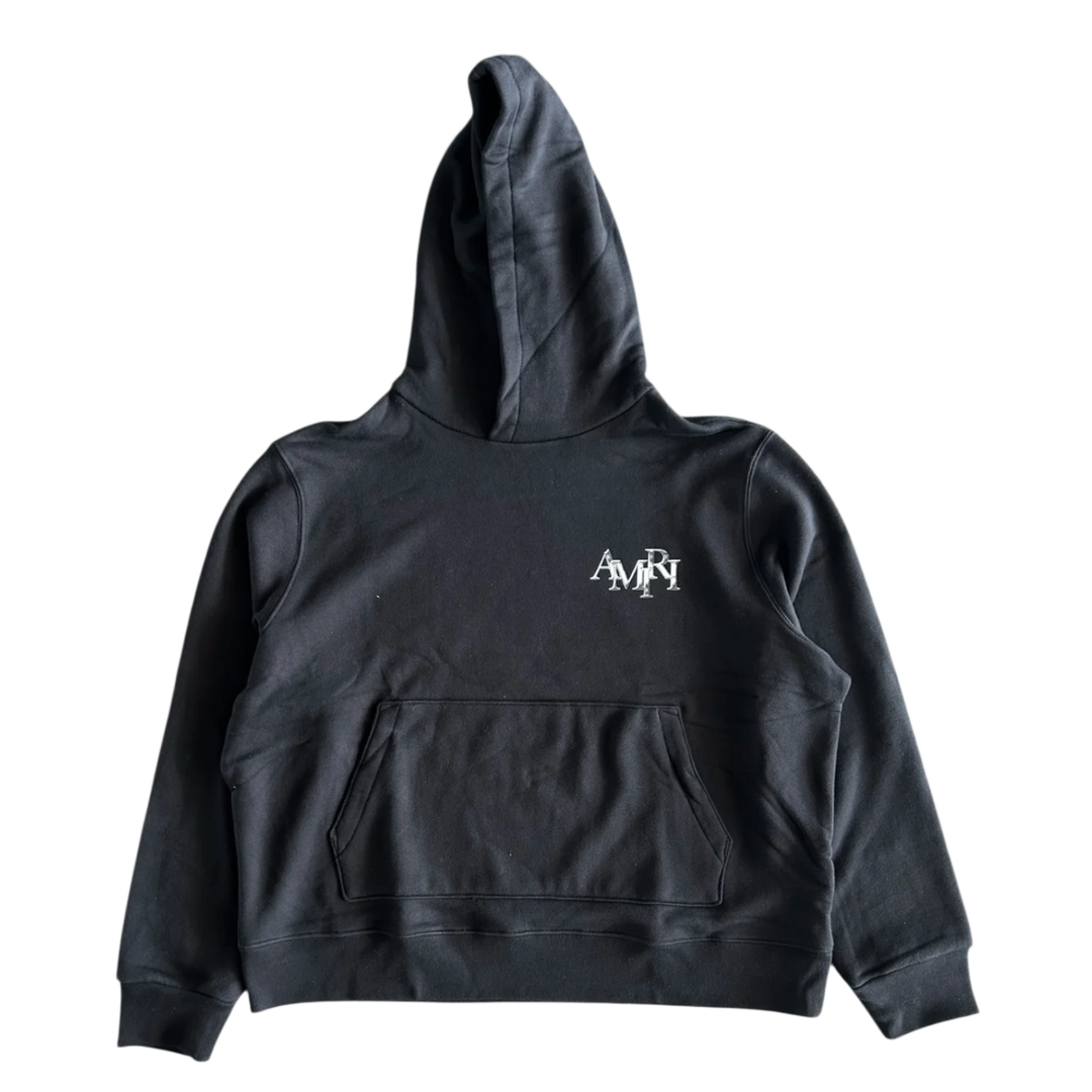Amiri 'Chrome Staggered Logo' Black Hoodie
