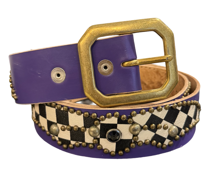 Studded 'Black White Checkered Gem' Purple Belt