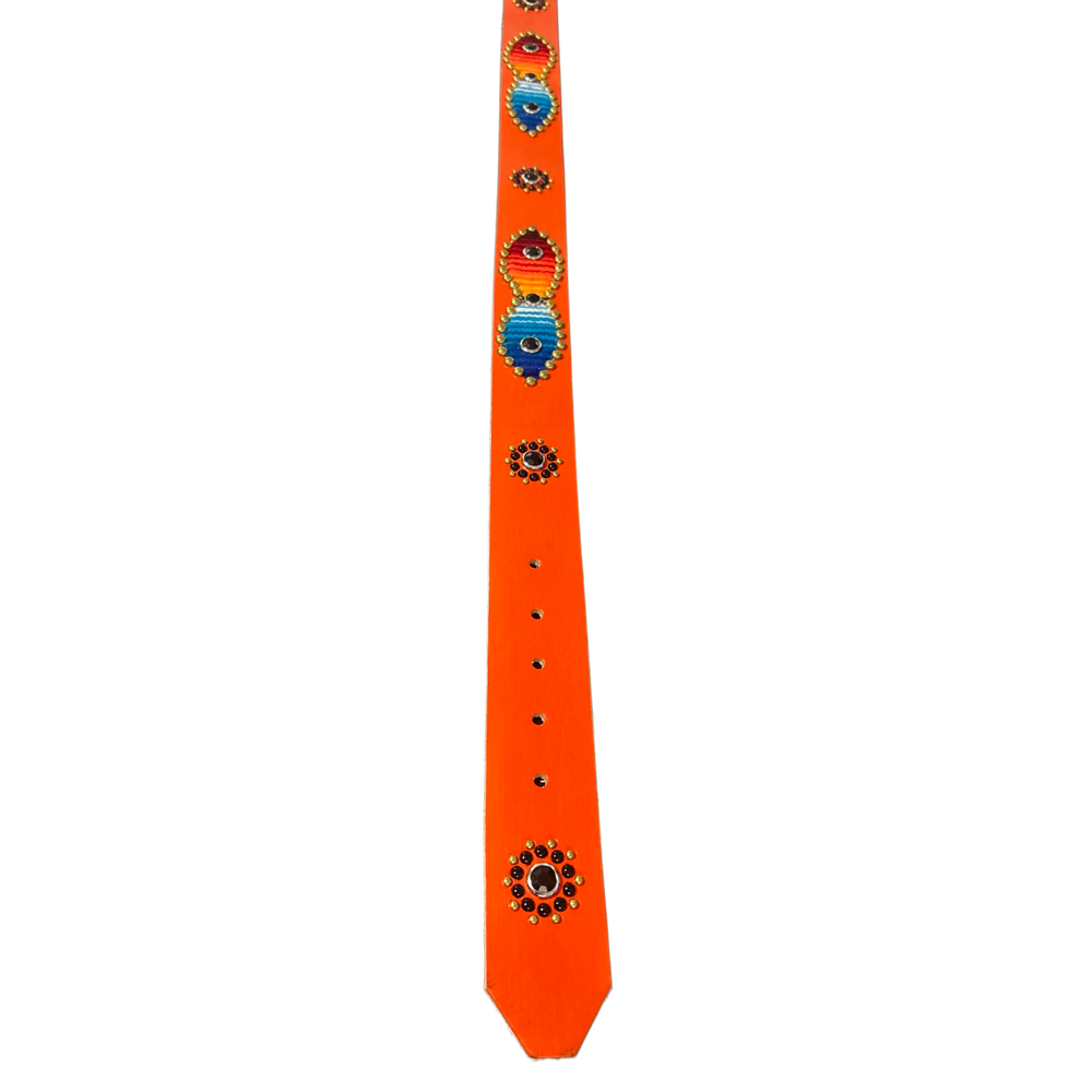 Studded 'Blanket Pattern' Orange Leather Belt