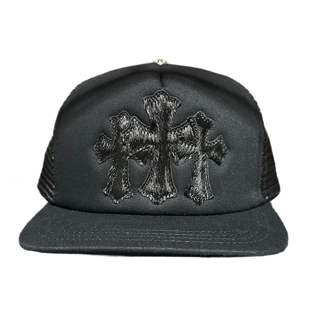 Chrome Hearts 'Black' Triple Cross Calf Hair Trucker Hat