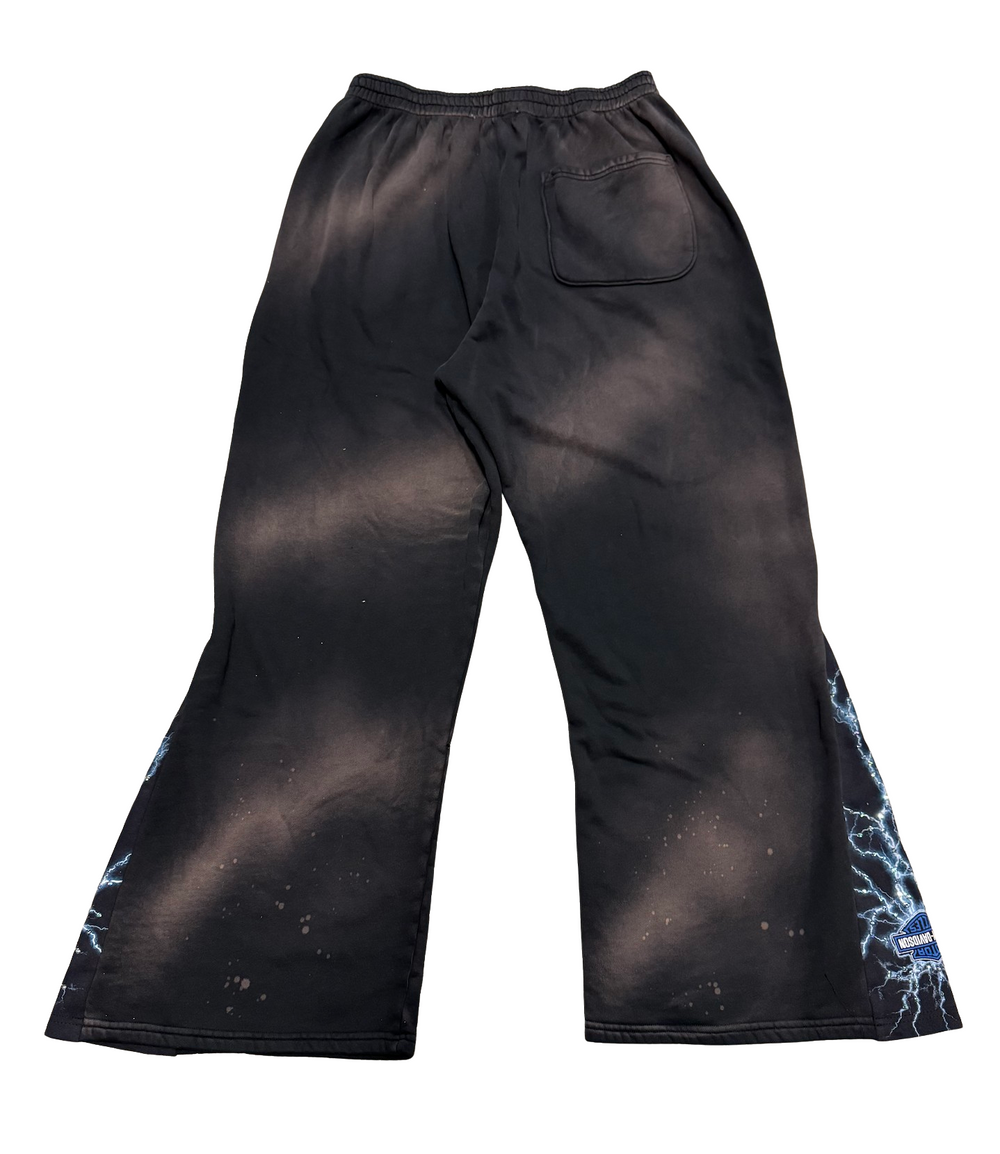 Bossi 'Blue Thunder' Harley Davidson Bleached Rhinestone Flare Sweatpants