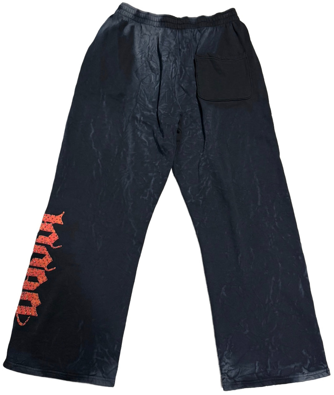 Bossi 'Black and Orange' Washed Black Rhinestone Sweatpants