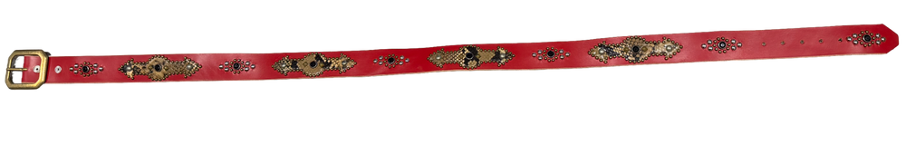Studded 'Snakeskin Arrow Sun Gem' Red Belt