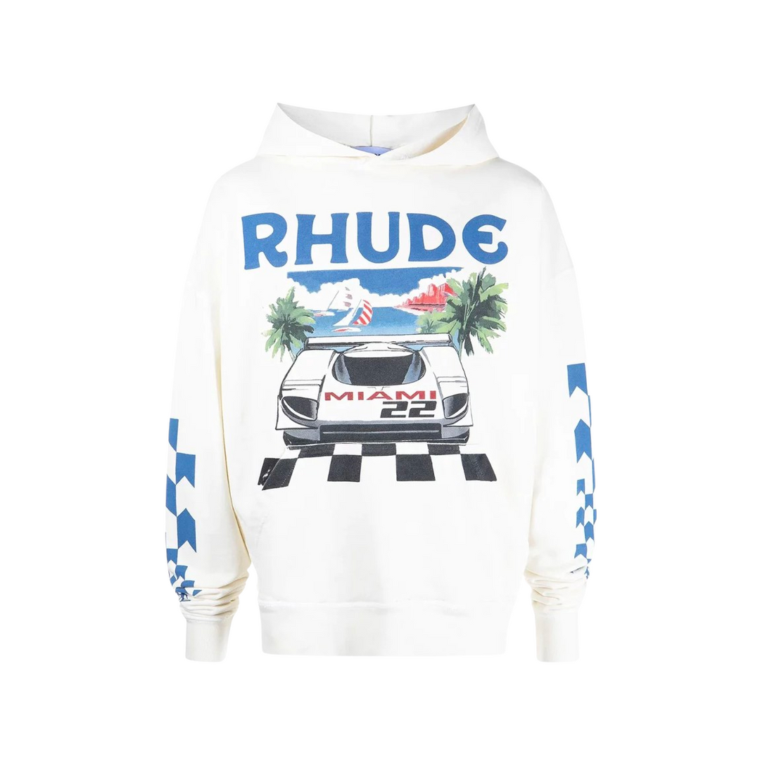 Rhude Vintage White 'Miami Startline' Hoodie