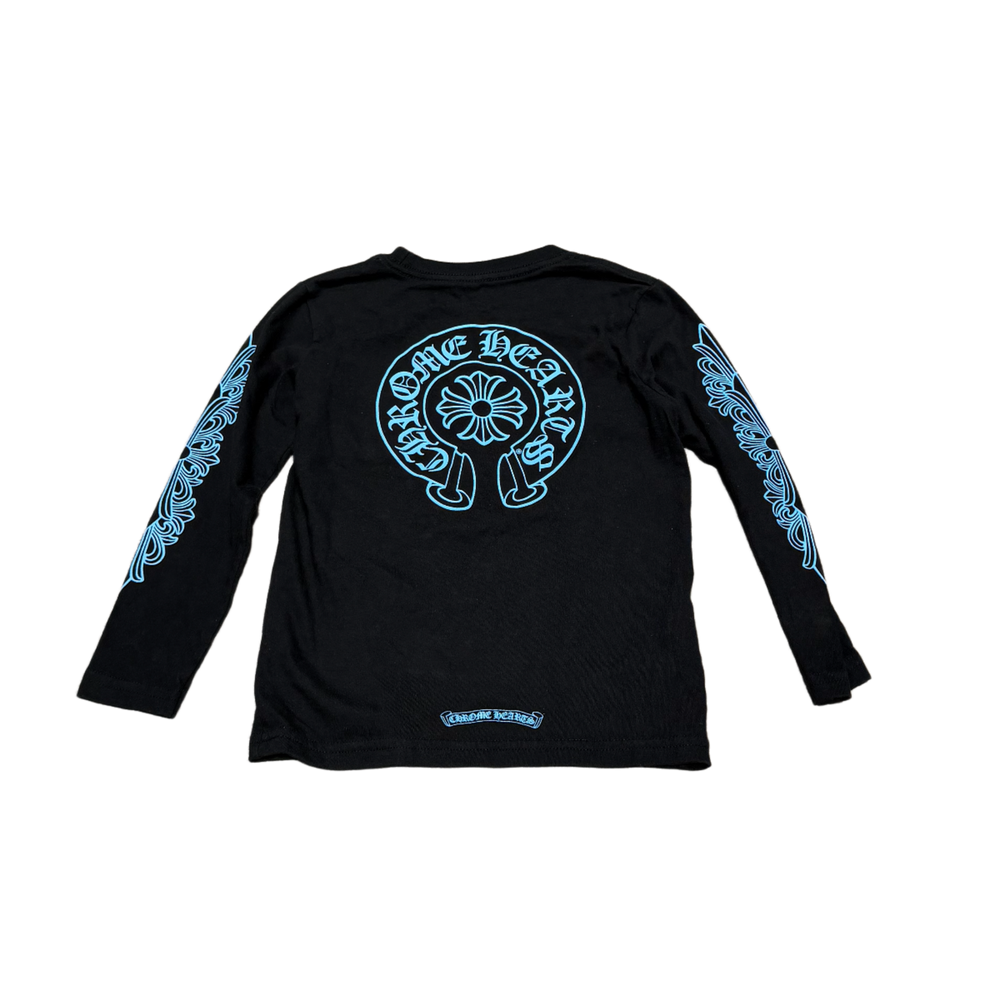 Chrome Hearts Kids 'Blue Horseshoe' Black Floral Longsleeve