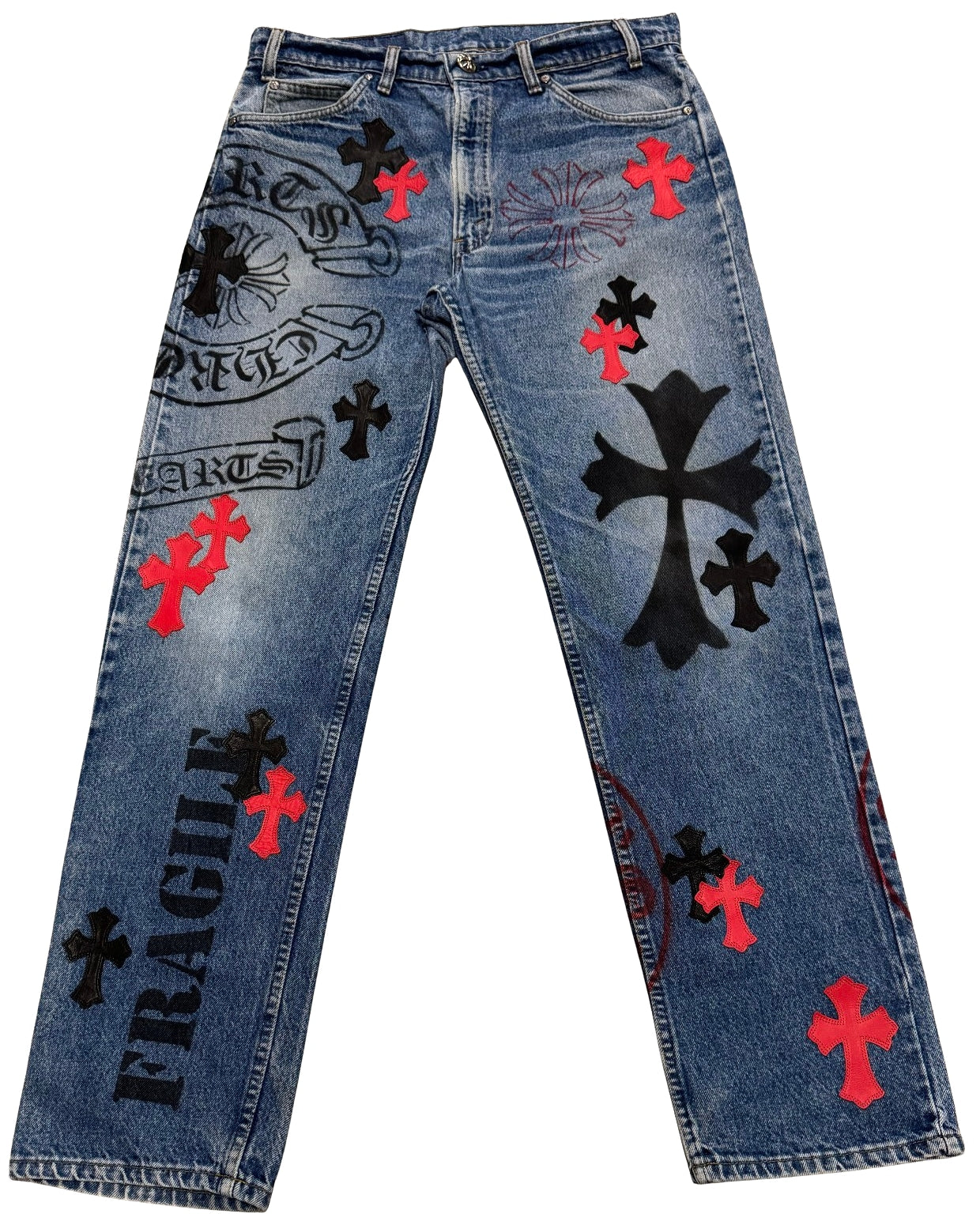 Chrome Hearts 'Stencil' Black/Red Cross Patch Jeans – Showroom LA