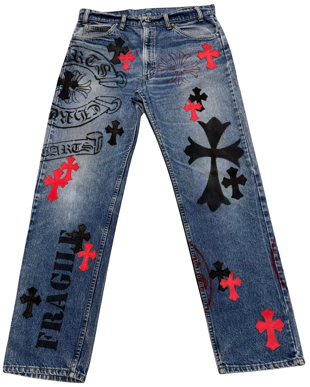 Chrome Hearts 'Stencil' Black/Red Cross Patch Jeans