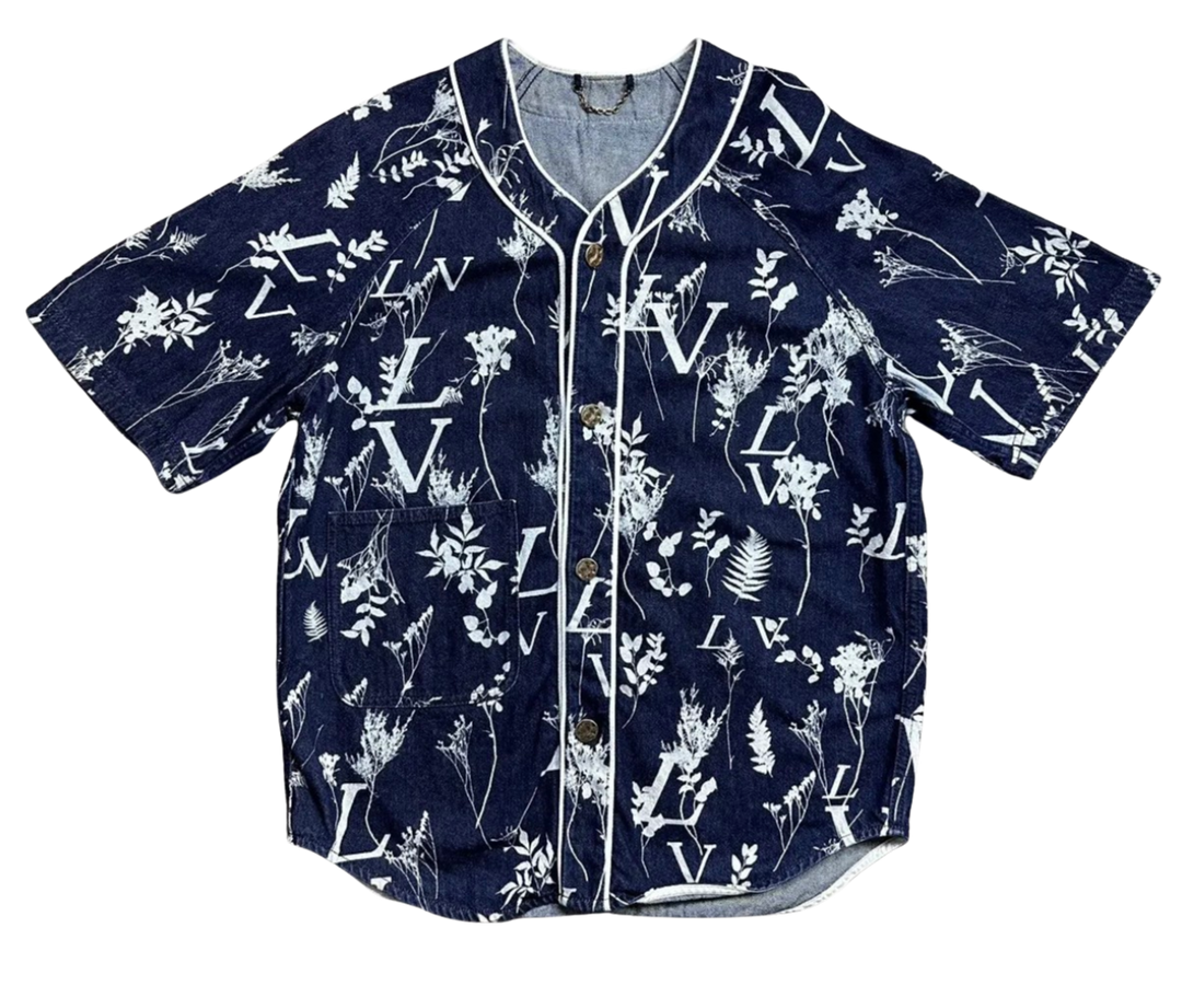 Louis Vuitton 'Navy Monogram Flower Print' Button Up Tee