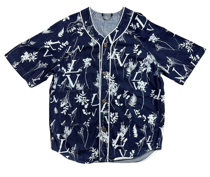 Louis Vuitton 'Navy Monogram Flower Print' Button Up Tee