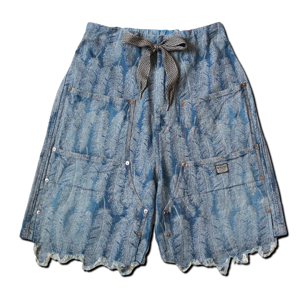 Kapital 12 Oz 'Magpie'  Double Knee Blue Denim Shorts