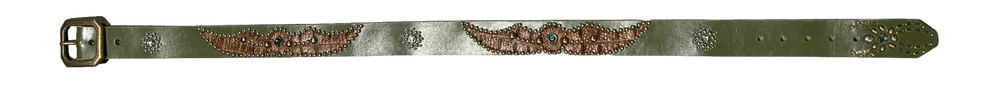 Studded 'Brown Scale Spider Gem' Olive Belt
