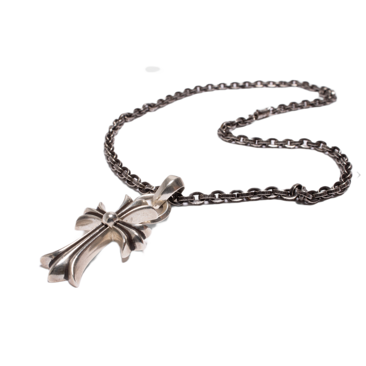 Chrome Hearts 'Cross Pendant' 12in Silver Paper Chain Necklace