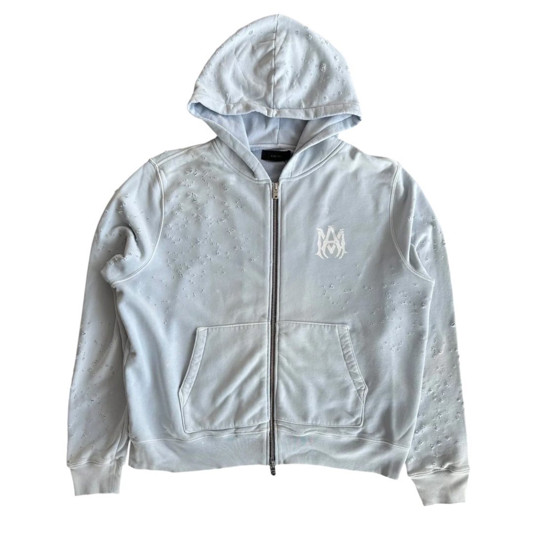Amiri Light Blue Core Logo Shotgun Zip Up Hoodie