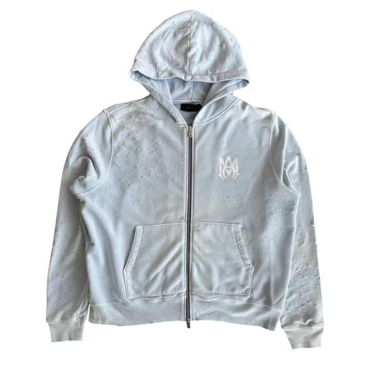 Amiri Light Blue Core Logo Shotgun Zip Up Hoodie
