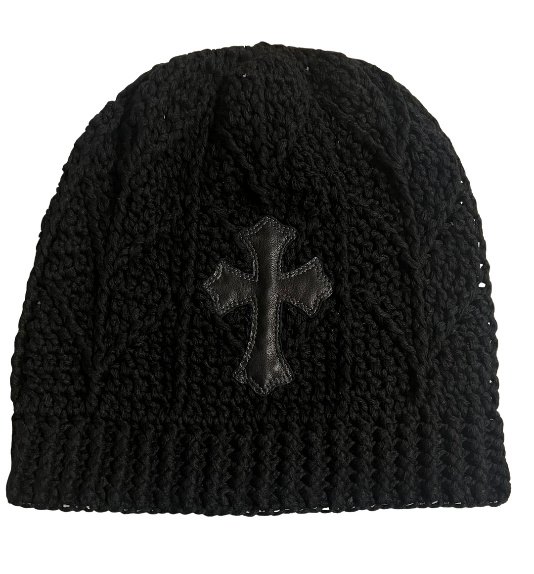 Chrome Hearts 'Leather Cross' Black Knit Beanie