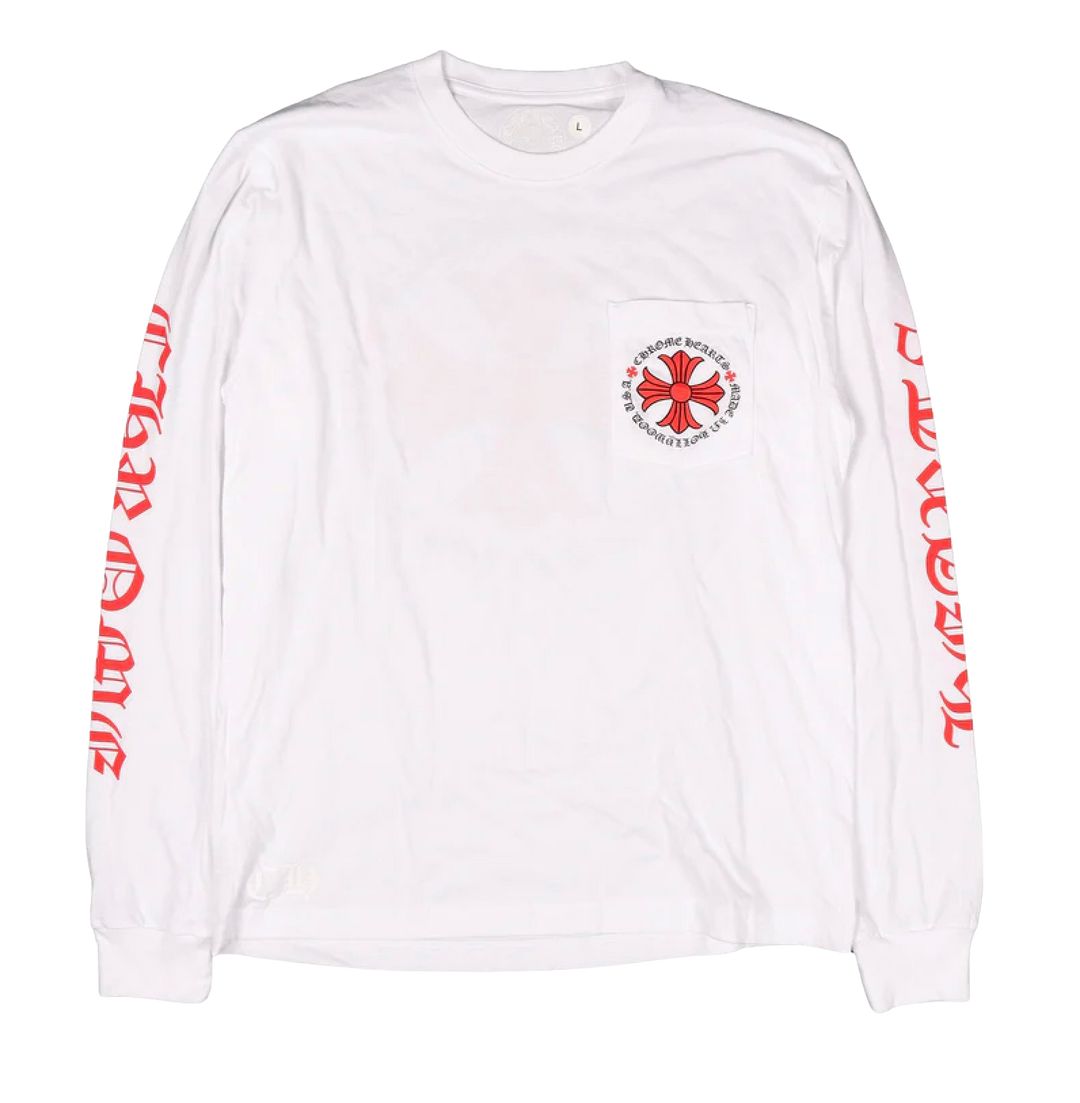 Chrome Hearts 'Red Plus Cross' Hollywood White Longsleeve Tee