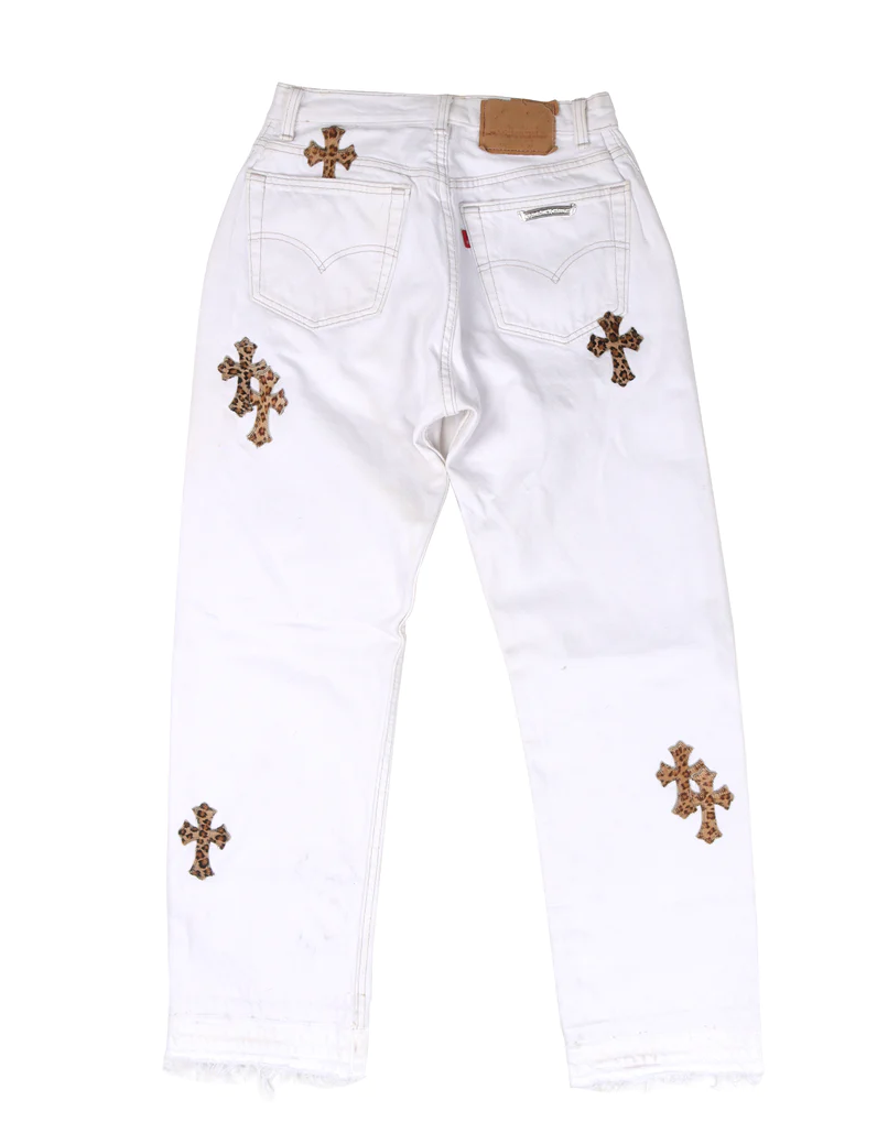 Chrome Hearts '20 Cheetah Patch' White Jeans