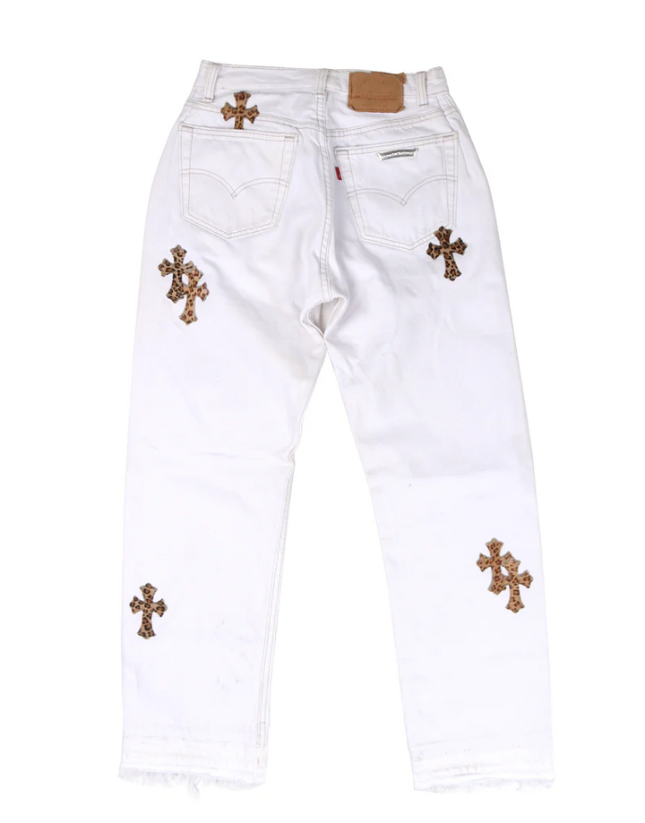 Chrome Hearts '20 Cheetah Patch' White Jeans