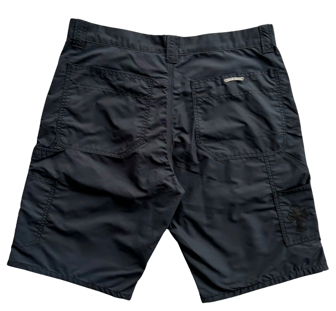 Chrome Hearts 'Black' Nylon & Leather Double Knee Carpenter Shorts