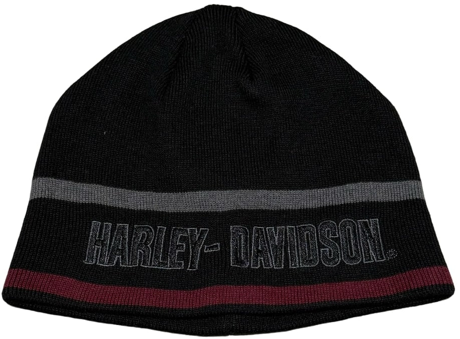 Harley Davidson 'Black/Burgundy' Striped Beanie