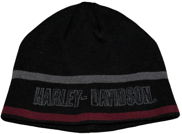 Harley Davidson 'Black/Burgundy' Striped Beanie
