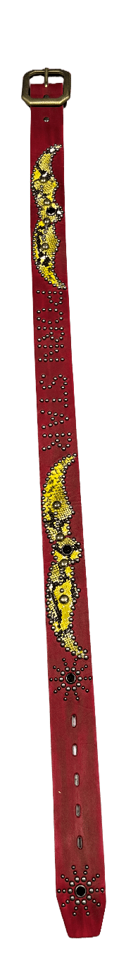Studded 'Porn Star Yellow Snakeskin' Sun Gem Red Belt