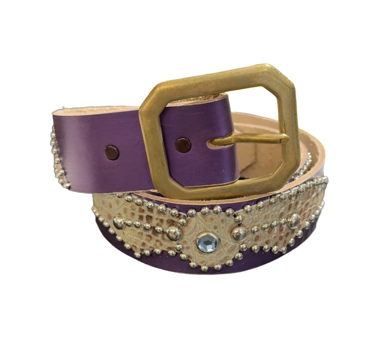 Studded 'Tan Snakeskin Spider Gem' Purple Belt