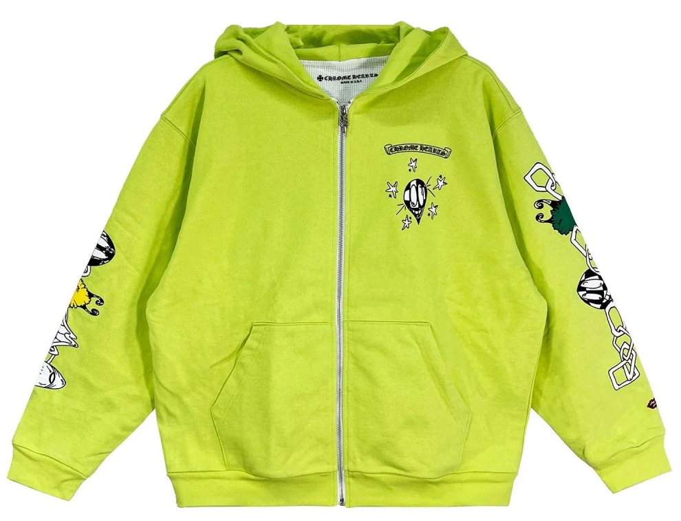 Chrome Hearts Matty Boy 'Link' Lime Zip Up Hoodie