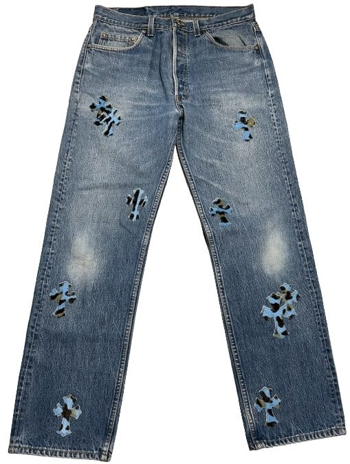 Chrome Hearts 'Blue/Black Print' Crosspatch Jeans