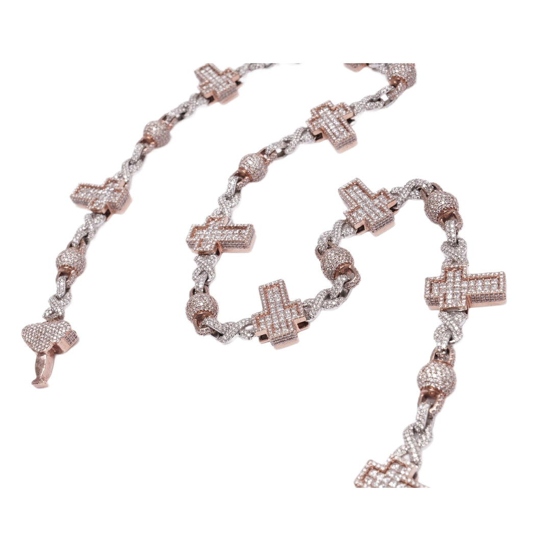 Two-Tone White and Rose Gold 'Infinity Ball & Cross Link'  10in Diamond Chain