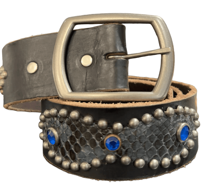 Studded 'Blue Snakeskin Gem' Black Belt