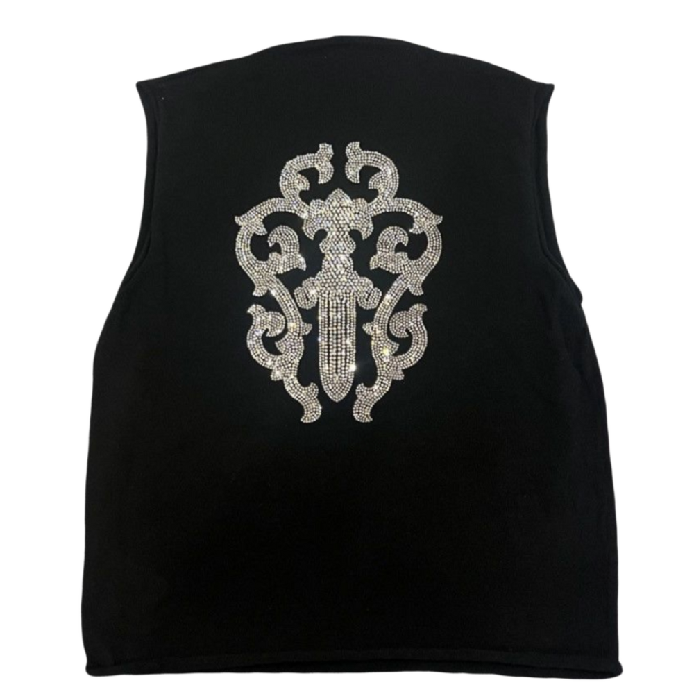Chrome Hearts 'Rhinestone Dagger' Cashmere Sleeve Less Tank Top