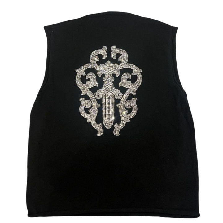 Chrome Hearts 'Rhinestone Dagger' Cashmere Sleeve Less Tank Top
