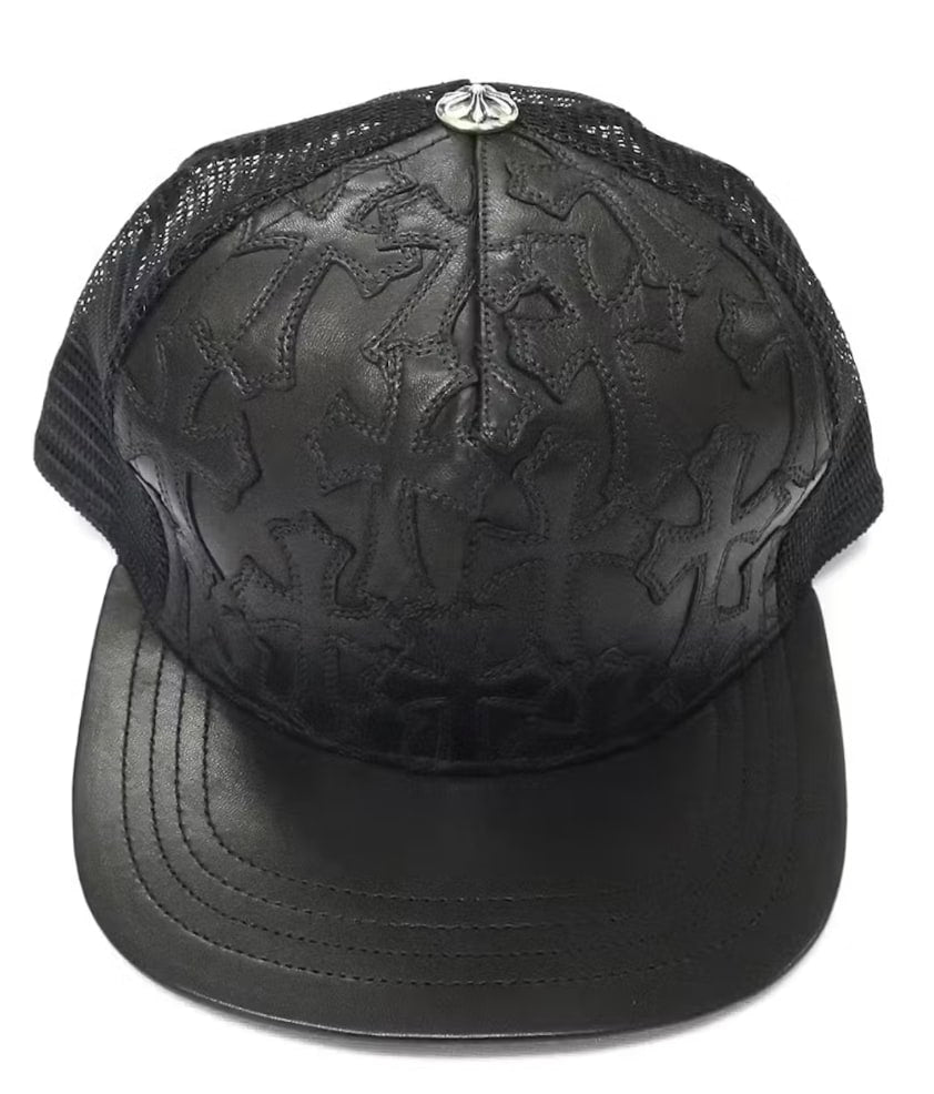 Chrome Hearts 'Leather Cross Cemetery' Black Trucker Hat