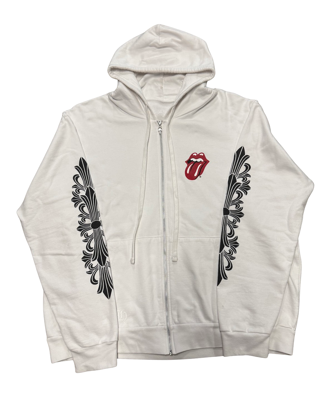 Chrome Hearts 'Rolling Stones' White Zip Up Hoodie