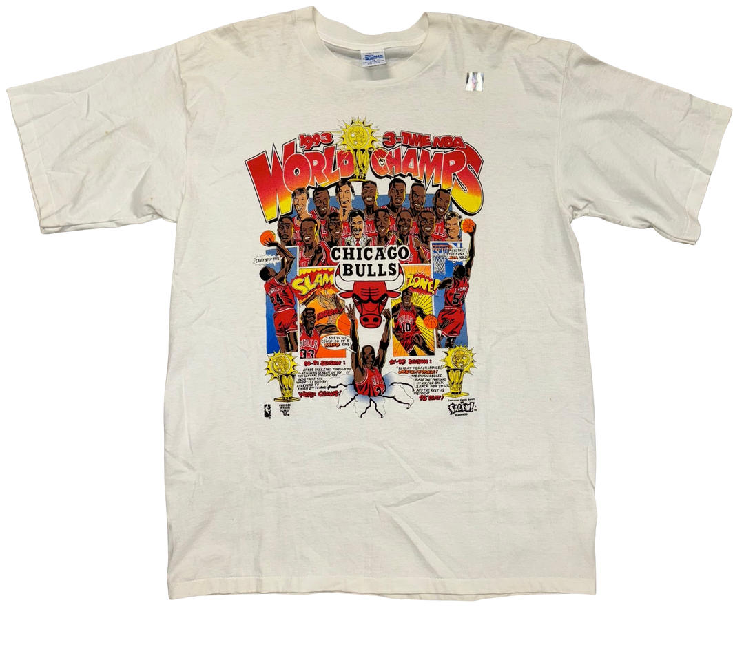 Chicago Bulls '3 Time Champs' White Vintage Tee