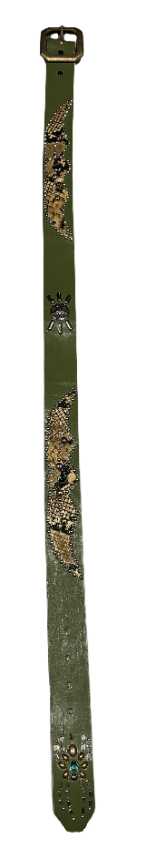 Studded 'Brown Snakeskin Silver Skull Spider Gem' Olive Belt'