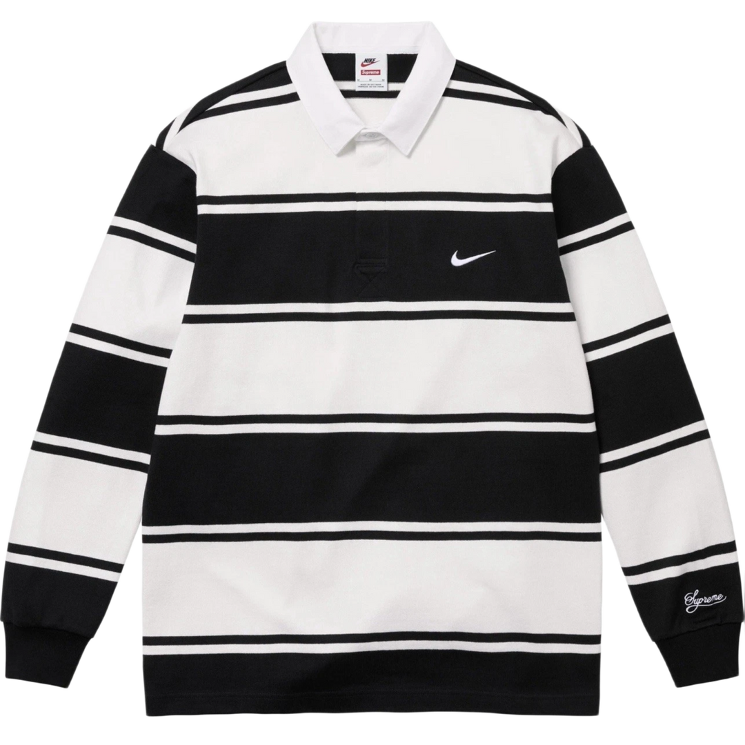 Supreme x Nike 'White & Black Striped Appliqué Rugby Polo' Longsleeve Tee