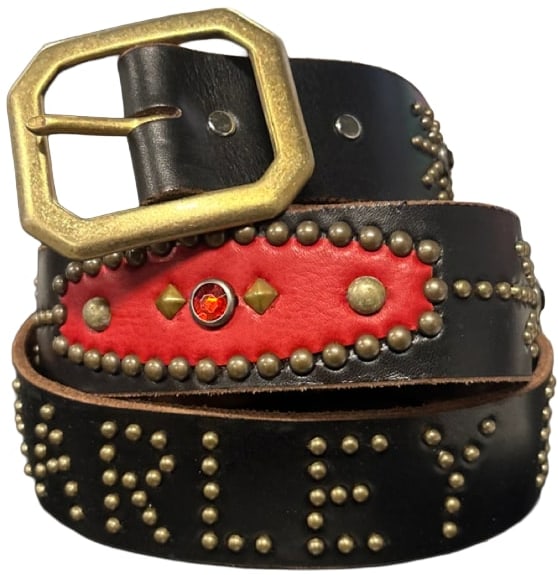 Studded 'Red Leather Diamond Stud' Black Belt
