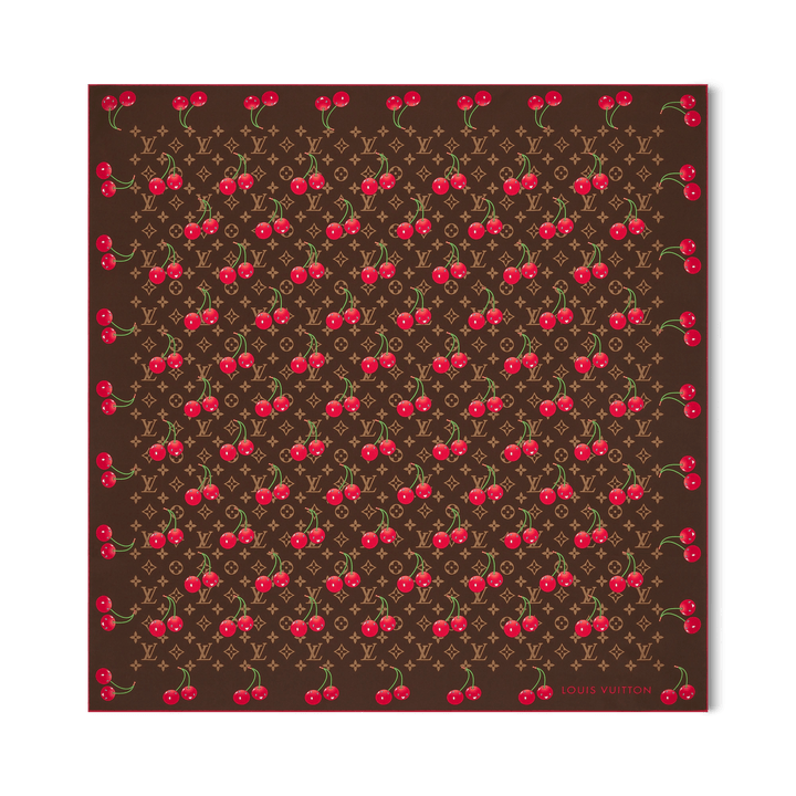 Louis Vuitton x Takashi Murakami 'Cherry Motif' Monogram Cerise 90 Silk Square