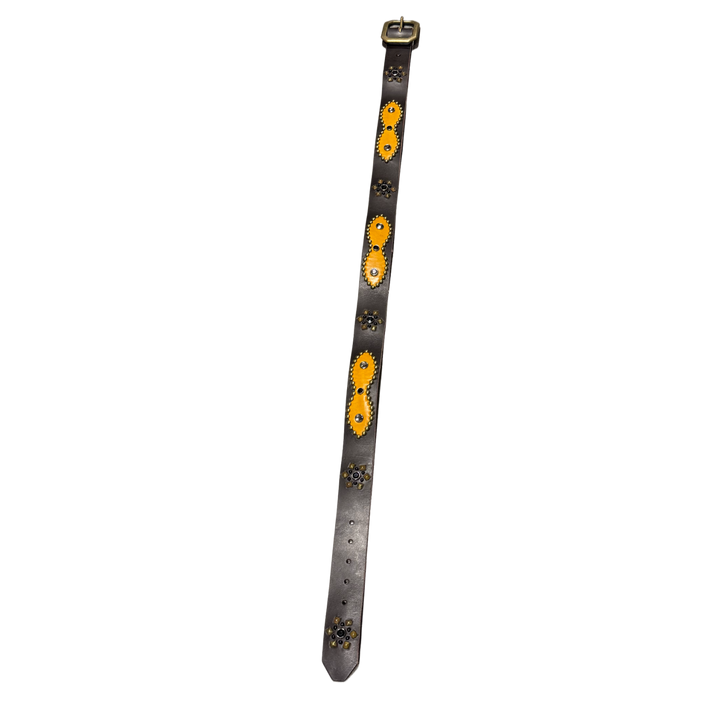 Studded 'Black Gem/Gold Stud' Brown Leather Belt