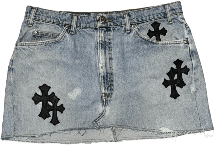 Chrome Hearts '10 Patch' Light Blue Jean Skirt