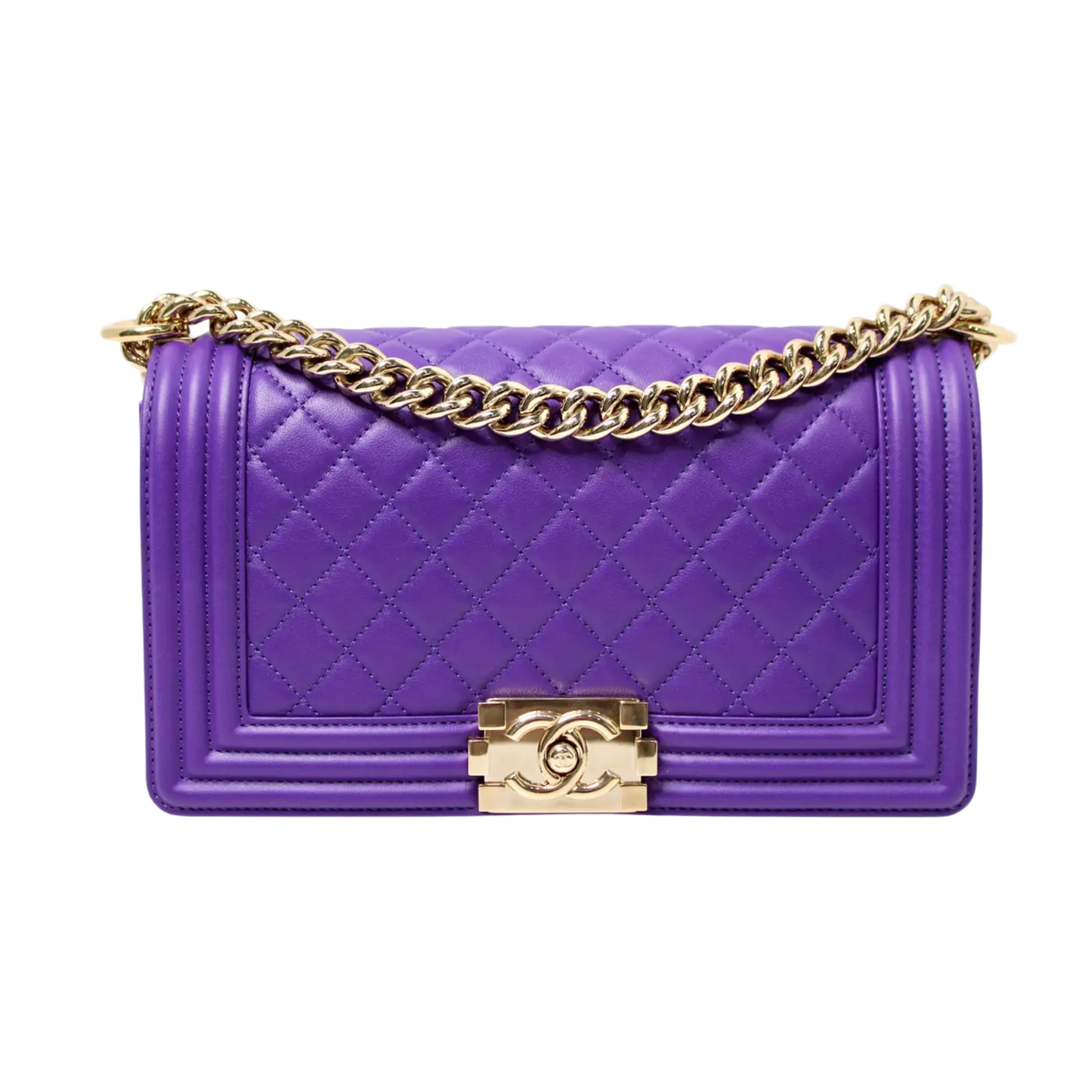 Chanel 'Purple' Gold-Tone Hardware Lambskin Boy Handbag