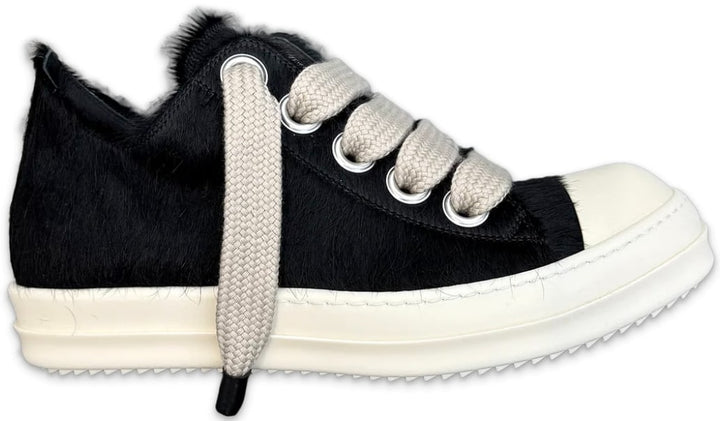 Rick Owens 'Black' Pony Hair Jumbo Lace Low Sneakers