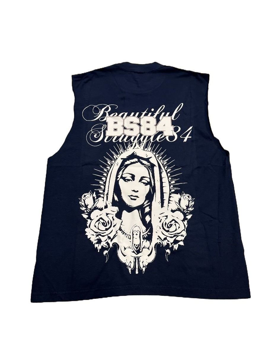 Beautiful Struggle BS84 'Our Lady of Guadalupe' Navy Cut Off Tee