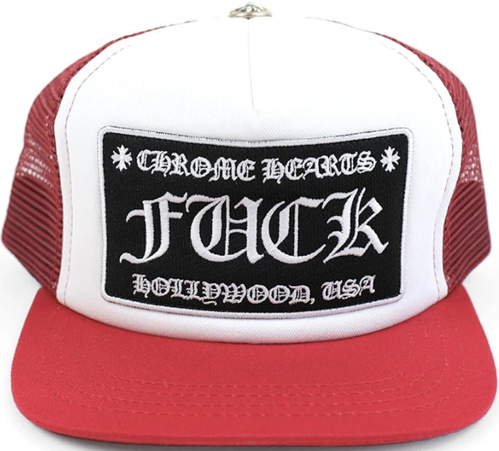Chrome Hearts FUCK Hollywood Trucker Hat Red White