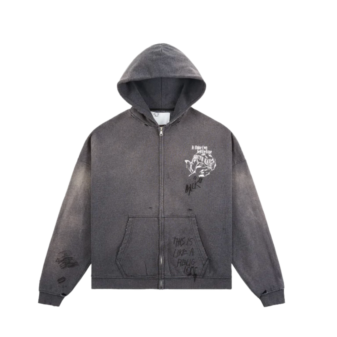 Paly Hollywood Carrying The Message Zip Up Hoodie Dark Grey
